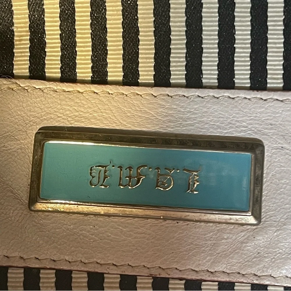 L.A.M.B. White Leather Hobo with Tan and Black Stripes